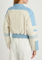 AN-Y1 Biker Padded Colour-blocked Leather Jacket White And Blue