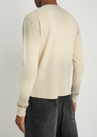 Satoshi Nakamoto Distressed Long-sleeve Waffle Cotton T-shirt White
