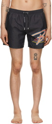Balmain Black Multicolor Logo Swim Shorts