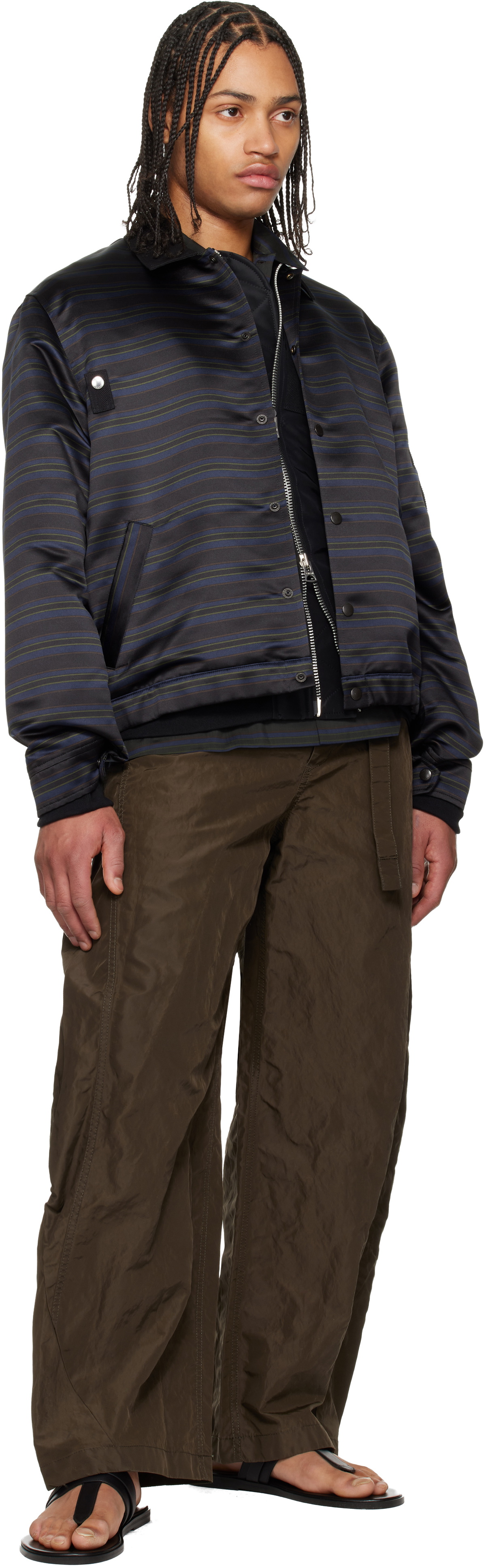 sacai Navy Horizontal Stripe Blouson Bomber Jacket Sacai