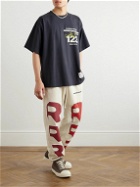 RRR123 - Core Tapered Logo-Embroidered Printed Cotton-Jersey Sweatpants - Neutrals