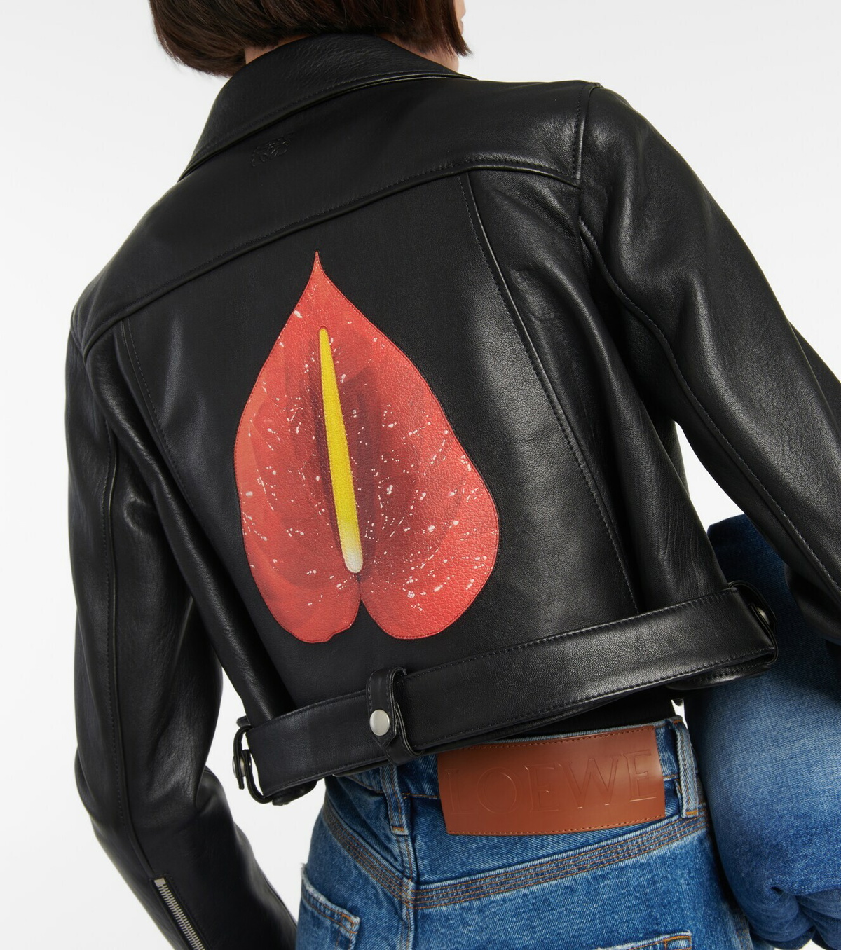 【国内発送】LOEWE ジャケットCropped two-tone leather jacket Leather jacket in black - Loewe | Mytheresa