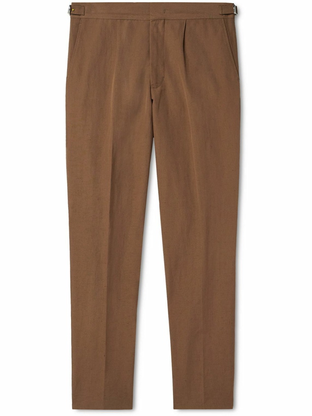 Photo: Orlebar Brown - Carsyn Tapered Pleated Linen and Cotton-Blend Suit Trousers - Brown