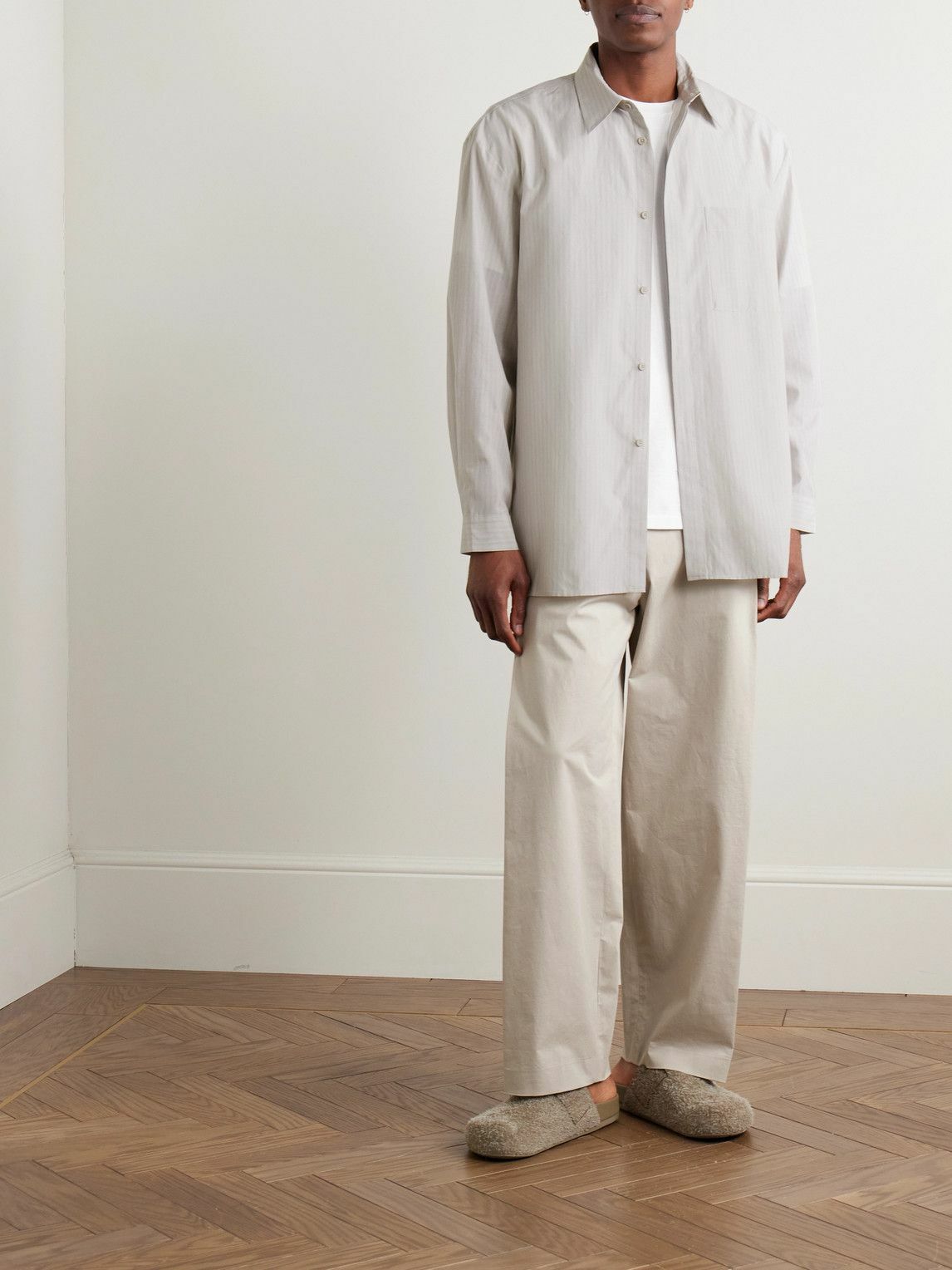 Amomento - Straight-Leg Pleated Cotton-Blend Poplin Trousers - Neutrals