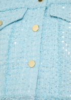Alice + Olivia Chloe Embellished Cropped Tweed Jacket Light Blue