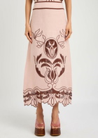 Lug Von Siga Rosalie Embroidered Linen Midi Skirt Pink