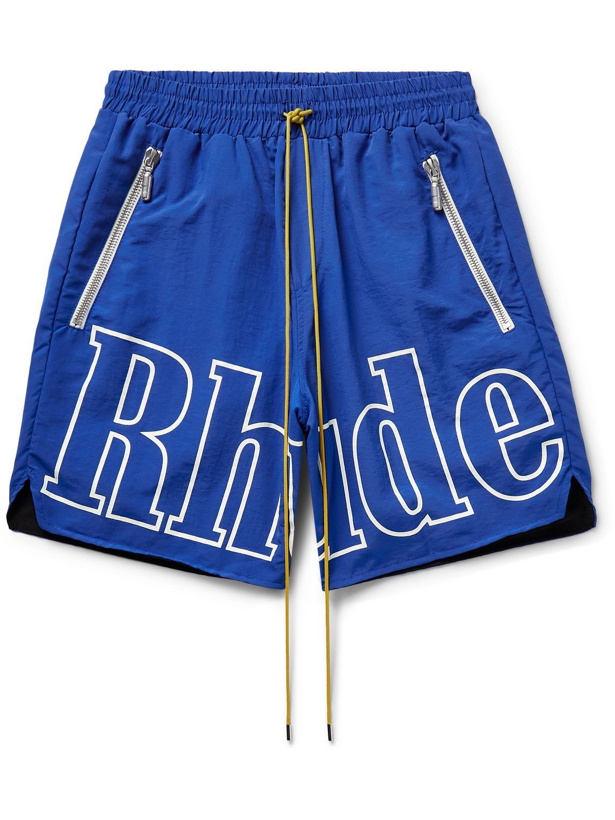 Photo: Rhude - Straight-Leg Logo-Print Shell Drawstring Shorts - Blue