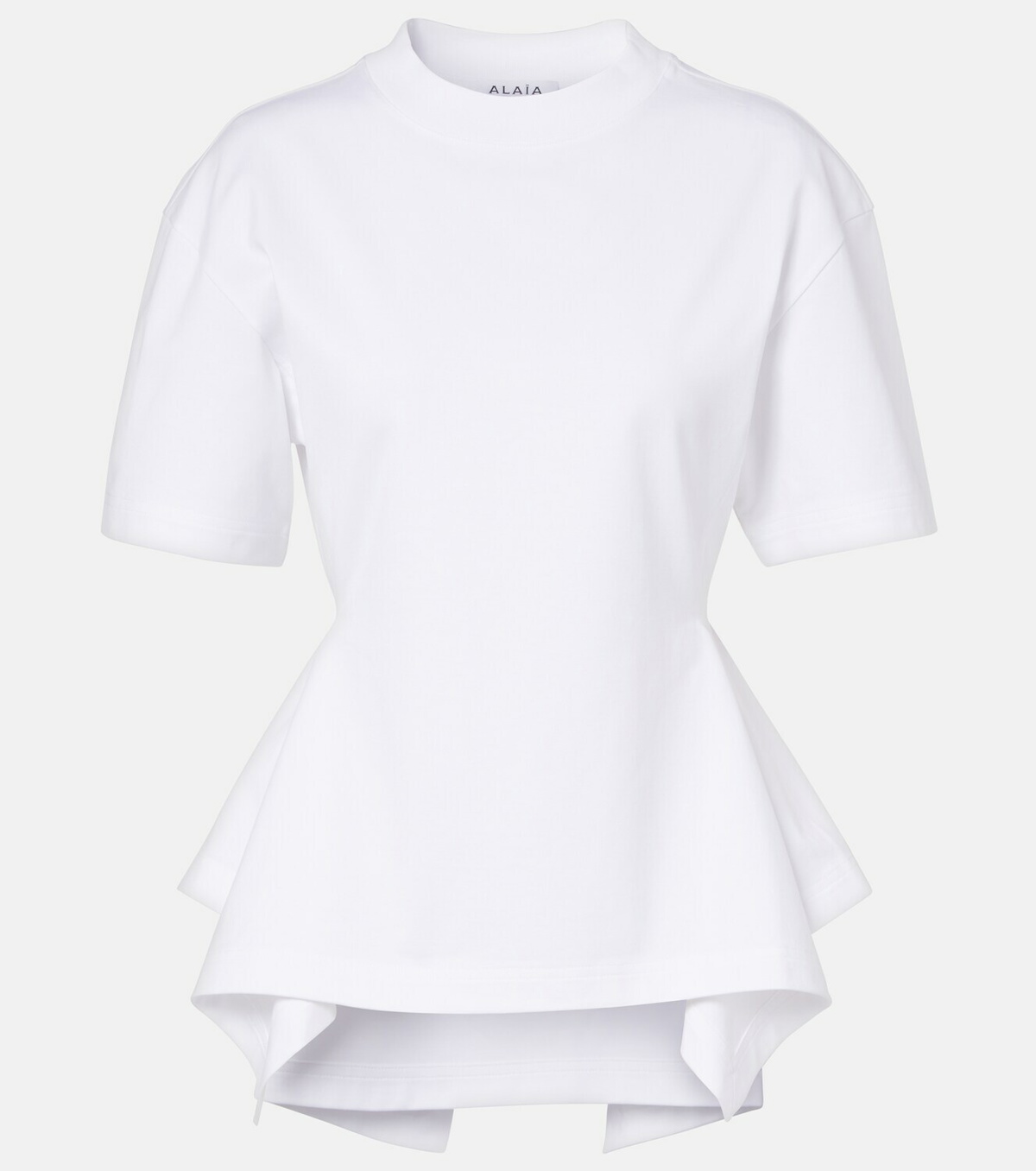Alaïa Asymmetric cotton poplin peplum T-shirt