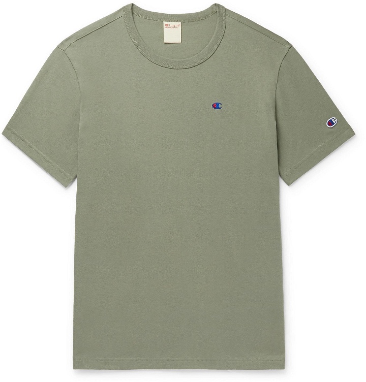 Photo: CHAMPION - Logo-Embroidered Cotton-Jersey T-Shirt - Green