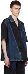 Feng Chen Wang Black & Blue Paneled Denim Shirt