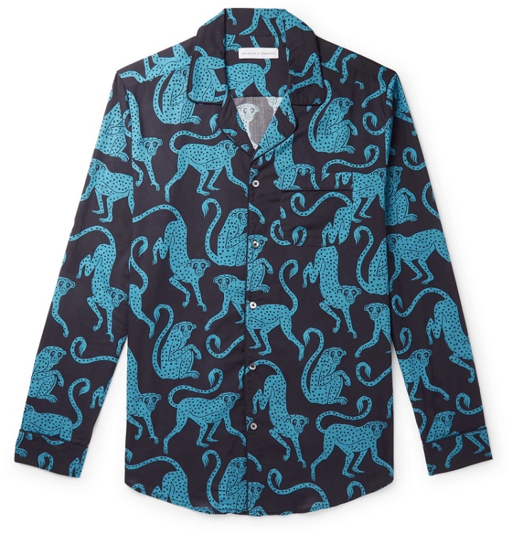 Photo: Desmond & Dempsey - Camp-Collar Printed Cotton Pyjama Shirt - Blue