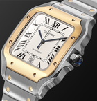 Cartier - Santos Automatic 39.8mm 18-Karat Gold Interchangeable Stainless Steel and Leather Watch - Men - White