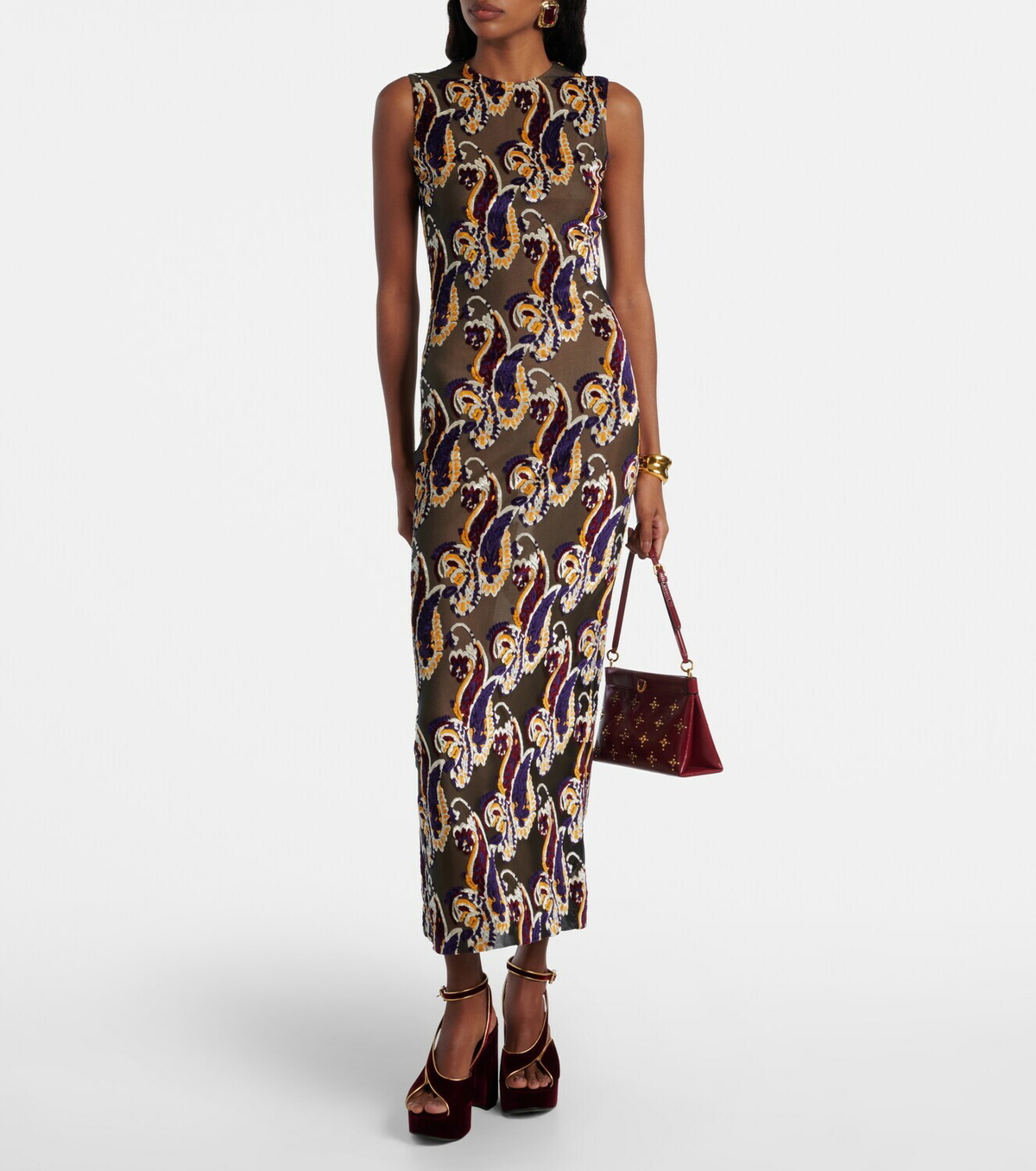 Etro Paisley semi-sheer midi dress