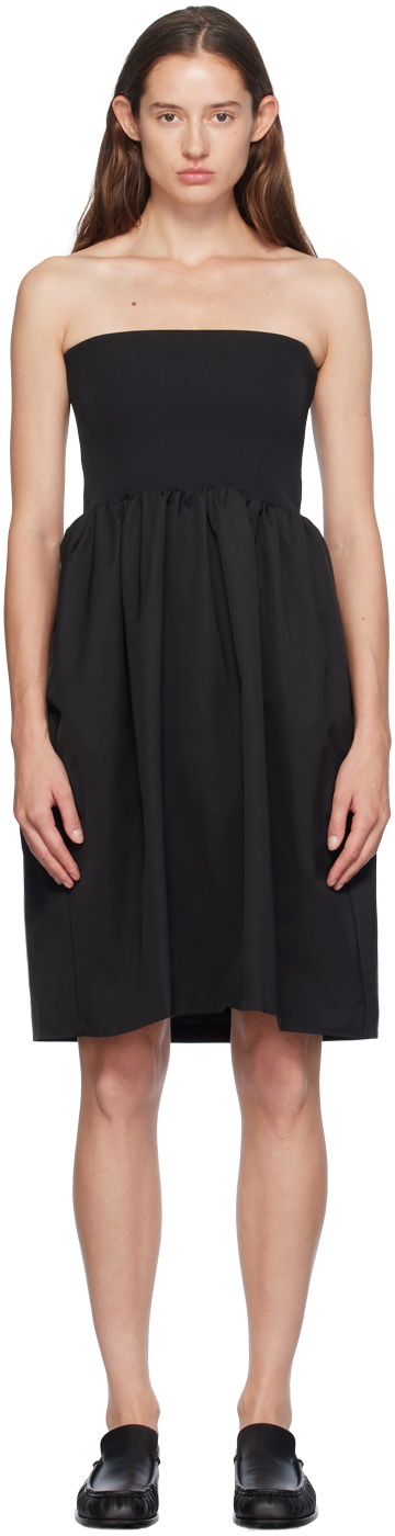AMOMENTO Black Shirring Flare Midi Skirt