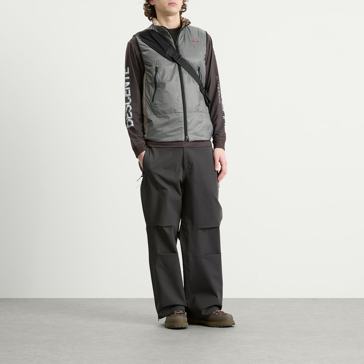 Descente Men's Allterrain x JJJJound Reversible Vest in Charcoal/Taupe