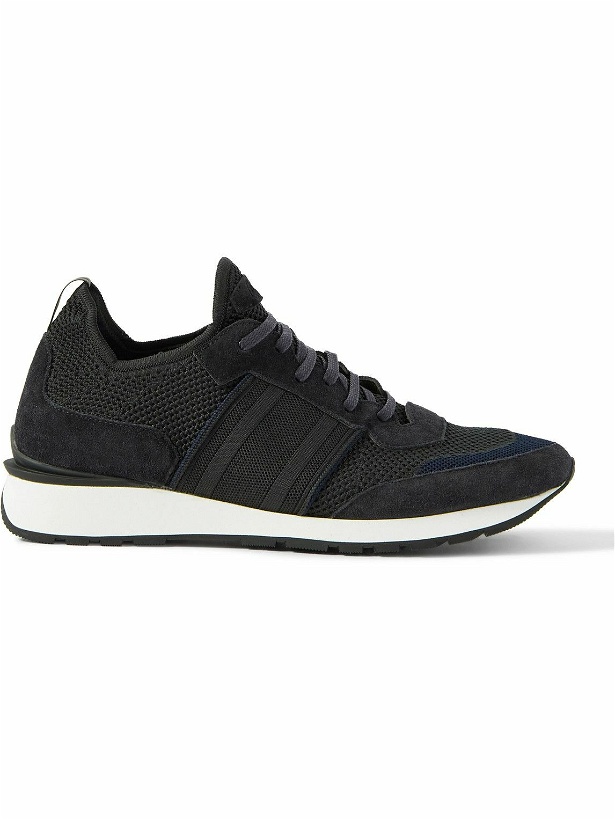 Photo: Brioni - Suede-Trimmed Mesh Sneakers - Black