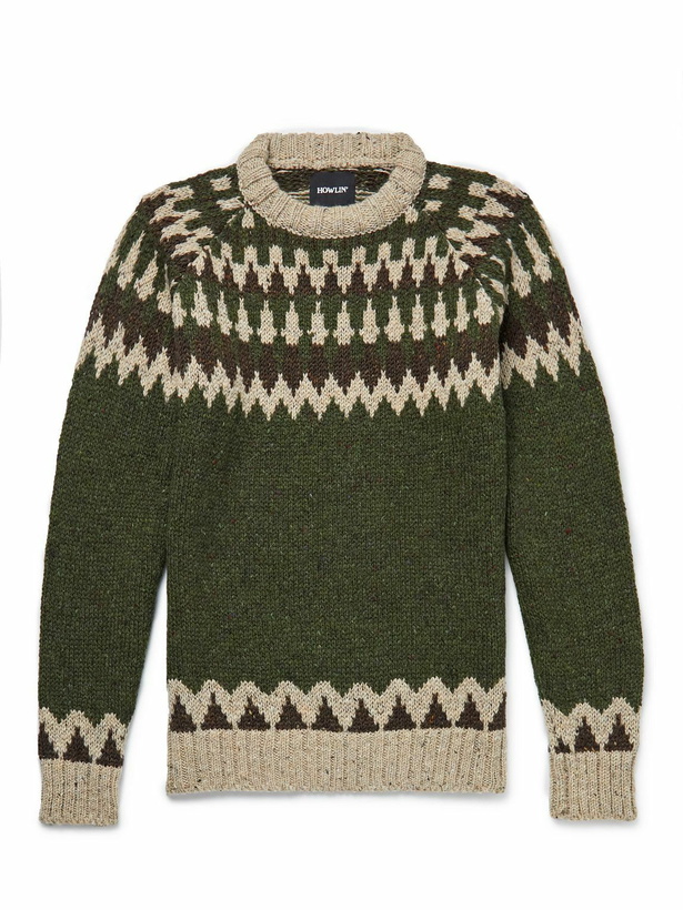 Photo: Howlin' - Before the Snowfall Fair Isle Wool and Mohair-Blend Sweater - Green