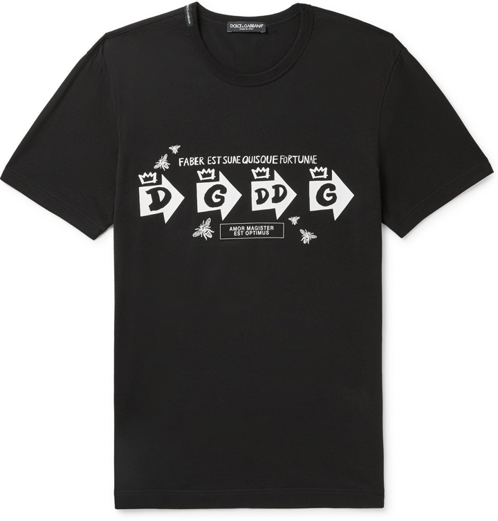 Photo: Dolce & Gabbana - Printed Cotton-Jersey T-Shirt - Black