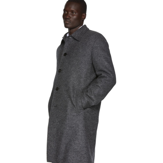 Harris Wharf London Grey Wool Pressed Mouline Mac Coat