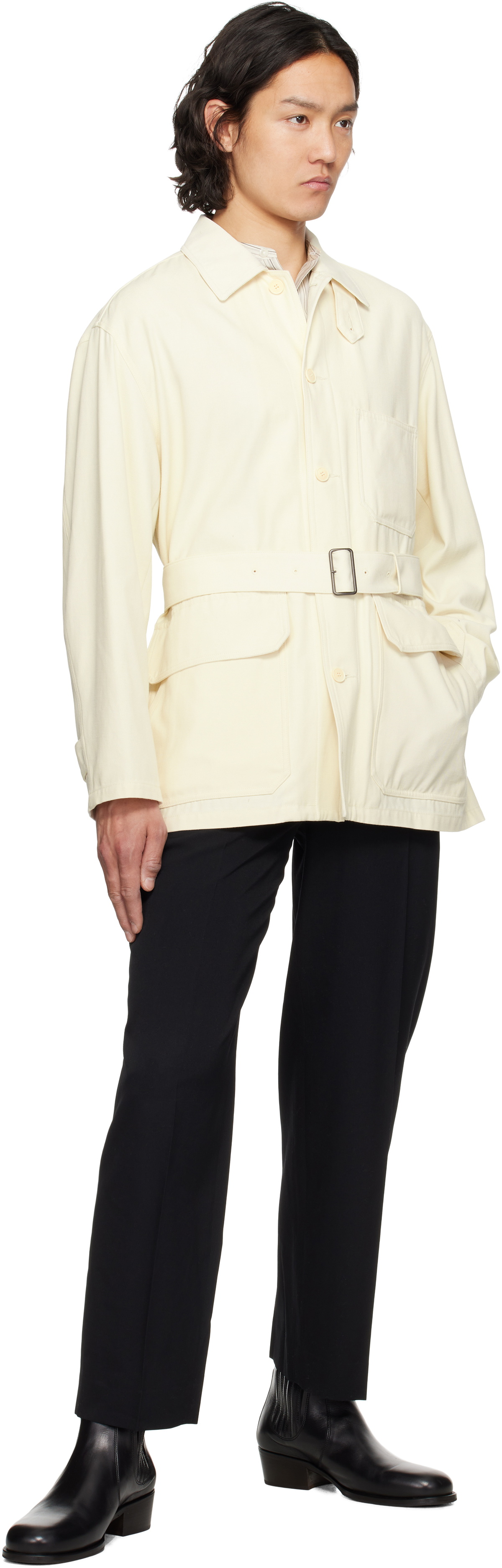 YLÈVE Off-White Viscose Cotton Coverall Jacket