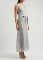Huishan Zhang Esma Embellished Tulle Maxi Dress Silver