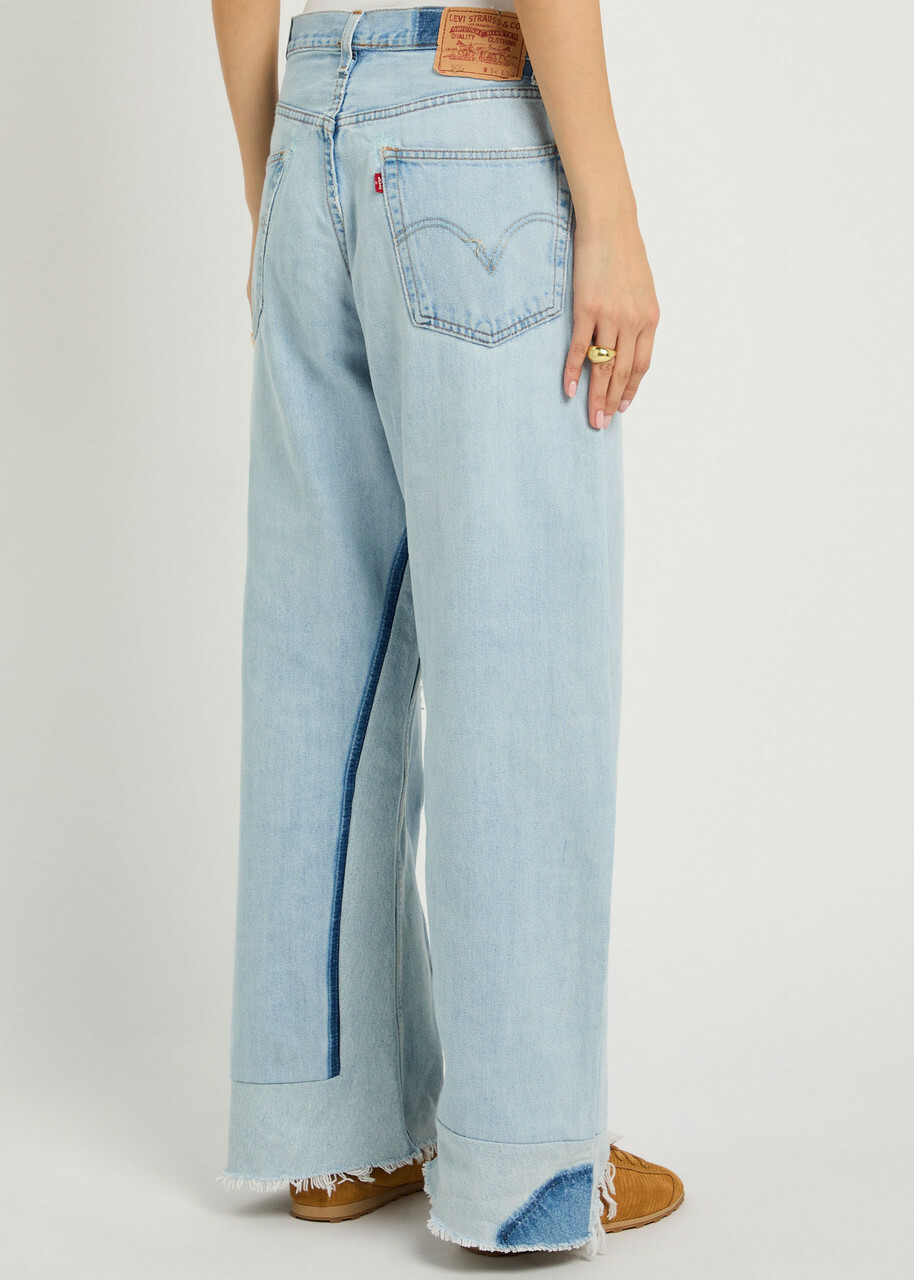 B Sides Vintage Reworked Culotte Panelled Wide-leg Jeans Indigo