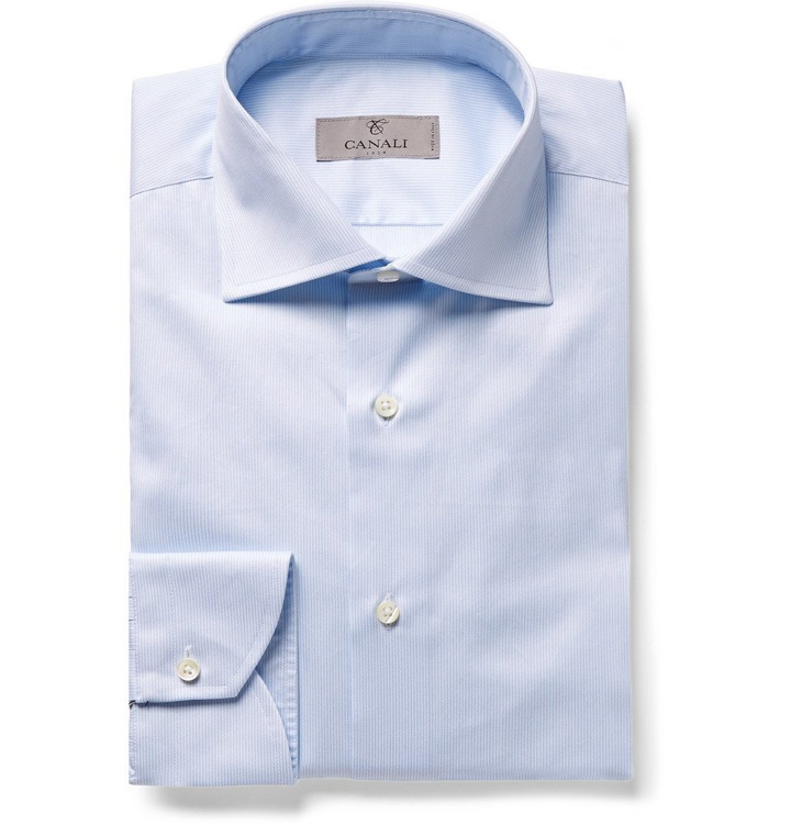 Photo: Canali - Light-Blue Slim-Fit Cutaway-Collar Striped Cotton-Twill Shirt - Men - Blue