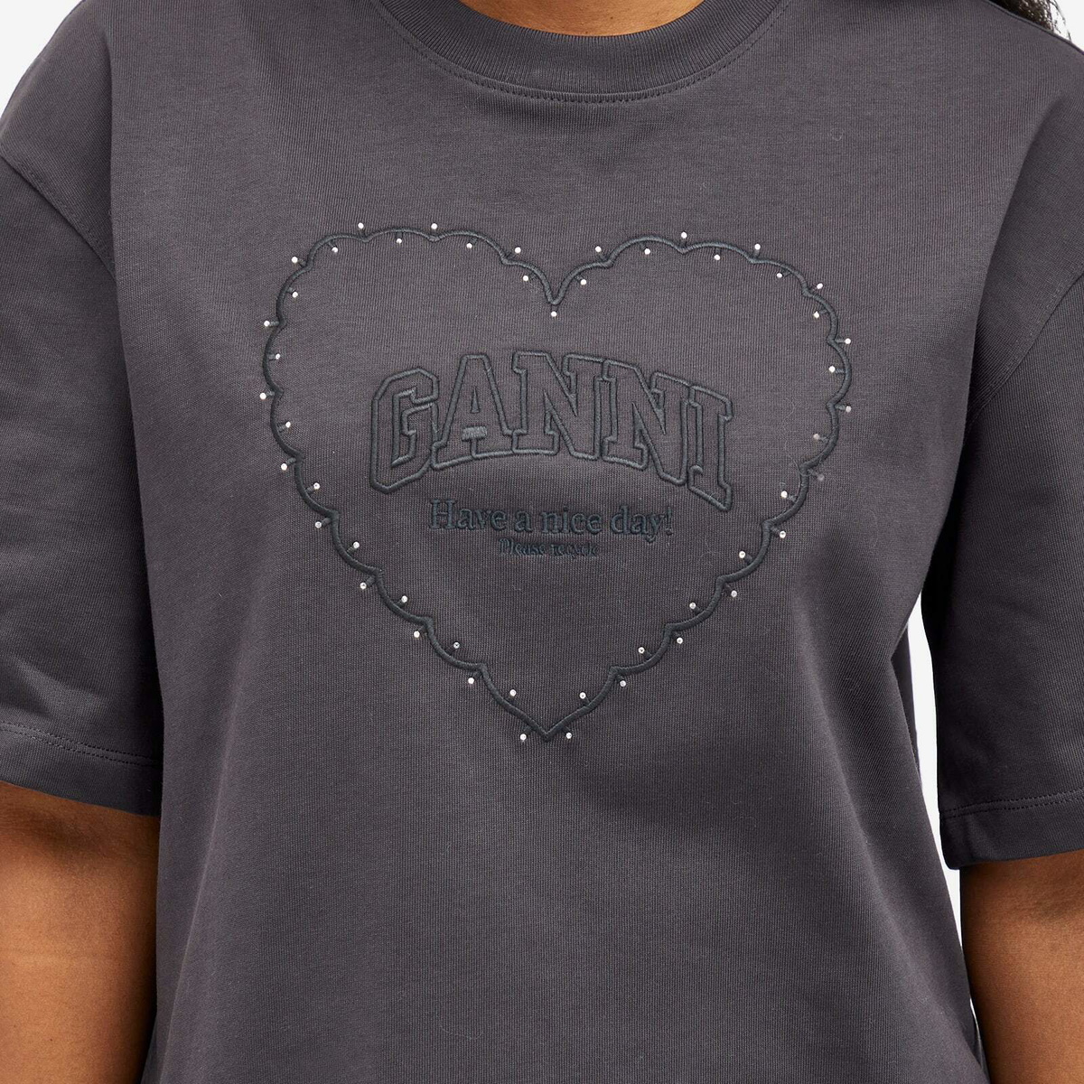 Tシャツ・カットソー Ganni HEAVY COTTON DROP SHOULDER HEART TSHIRT Bright White White Heavy Cotton Drop Shoulder Heart T-shirt