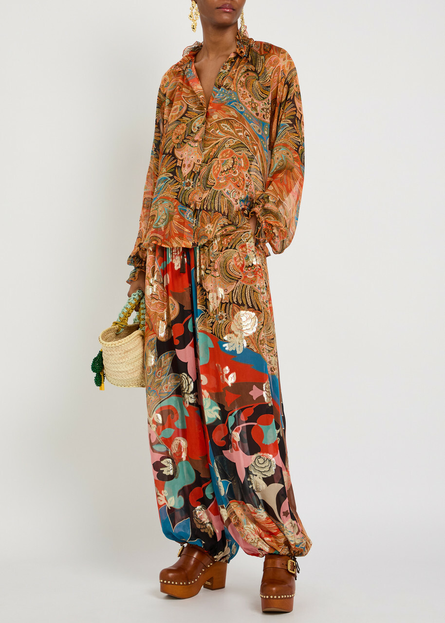 Etro Patterned Balloon-leg Silk Trousers Multicoloured
