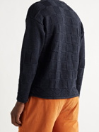 INIS MEÁIN - Linen and Silk-Blend Jacquard Sweater - Blue