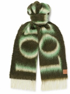 LOEWE - Fringed Leather-Trimmed Jacquard-Knit Scarf