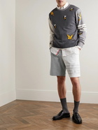 Thom Browne - Straight-Leg Striped Cotton-Blend Jersey Drawstring Shorts - Gray