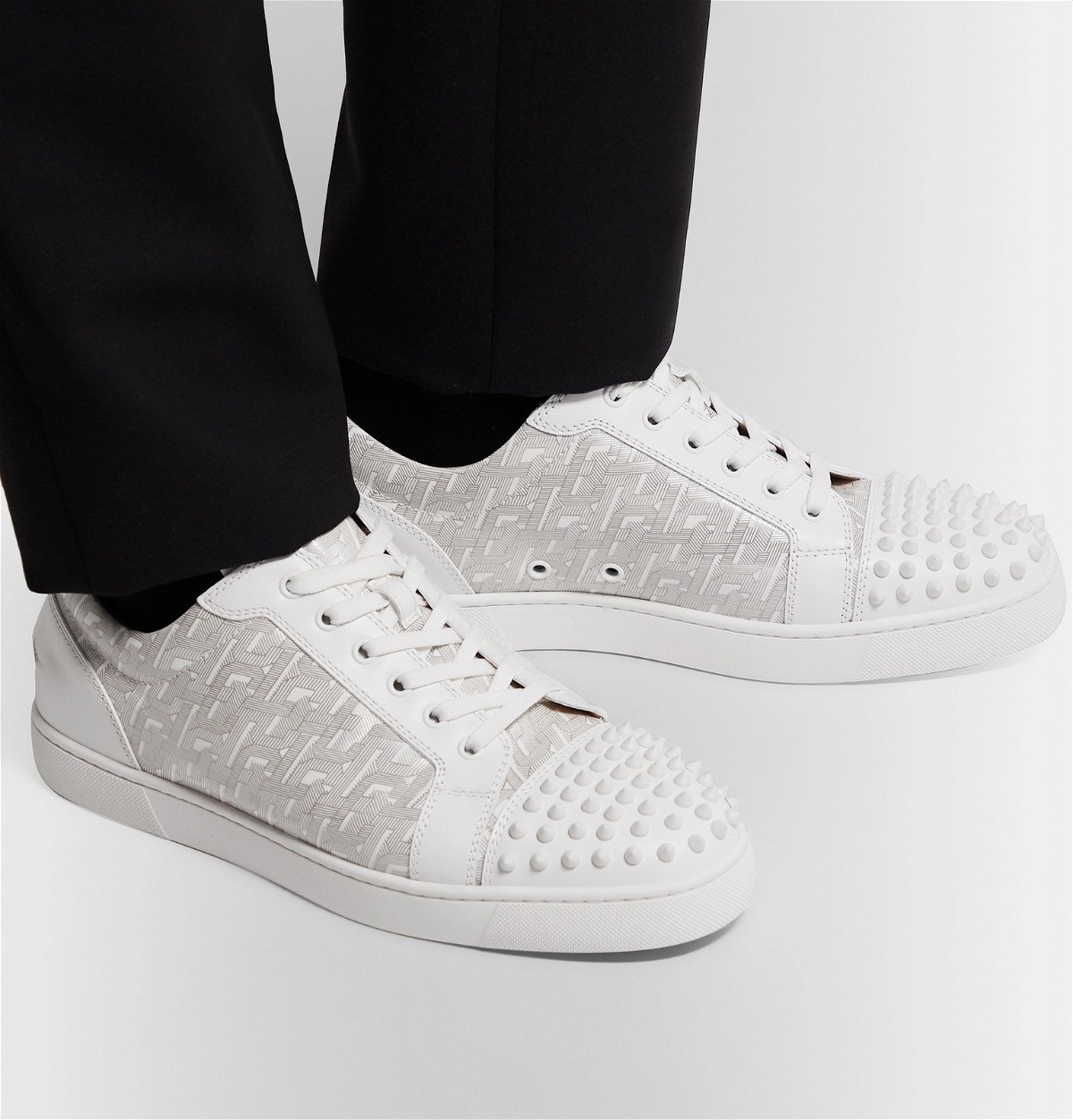 Louis Junior Spikes Leather Sneakers in White - Christian