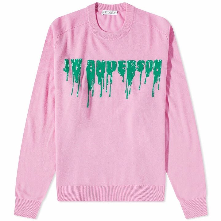 Photo: JW Anderson Men's Lime Logo Crewneck Knit in Hot Pink/Green