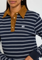 Wales Bonner Reflect Striped Piqué Cotton Polo Shirt Navy