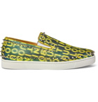 CHRISTIAN LOUBOUTIN - Pik Boat Spiked Glittered Logo-Print Canvas Slip-On Sneakers - Yellow
