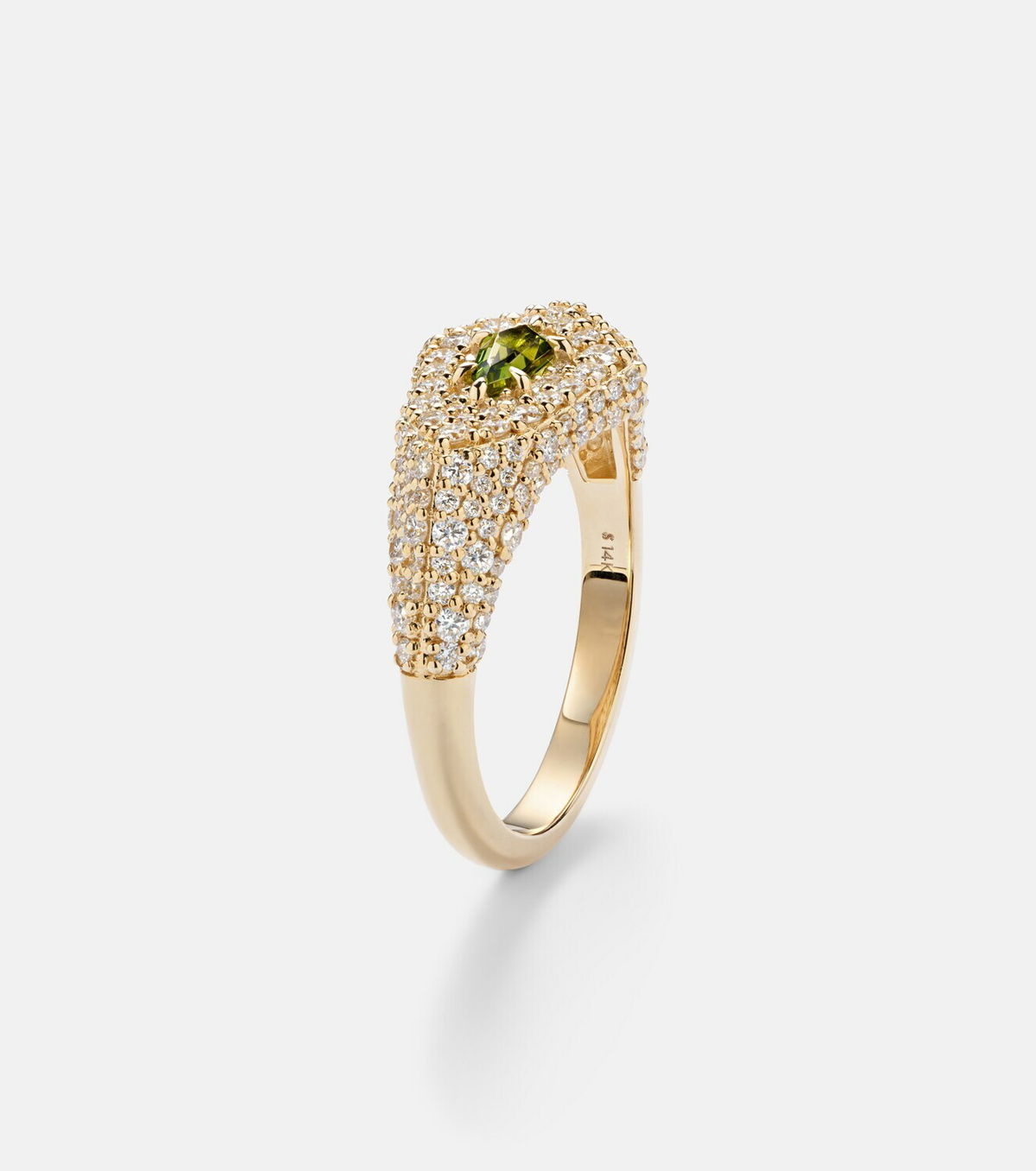 Stone and Strand Shield 14kt gold ring with diamonds and tourmaline