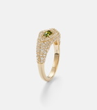 Stone and Strand Shield 14kt gold ring with diamonds and tourmaline