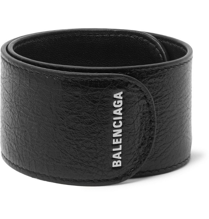 Photo: Balenciaga - Logo-Print Textured-Leather Snap Bracelet - Men - Black