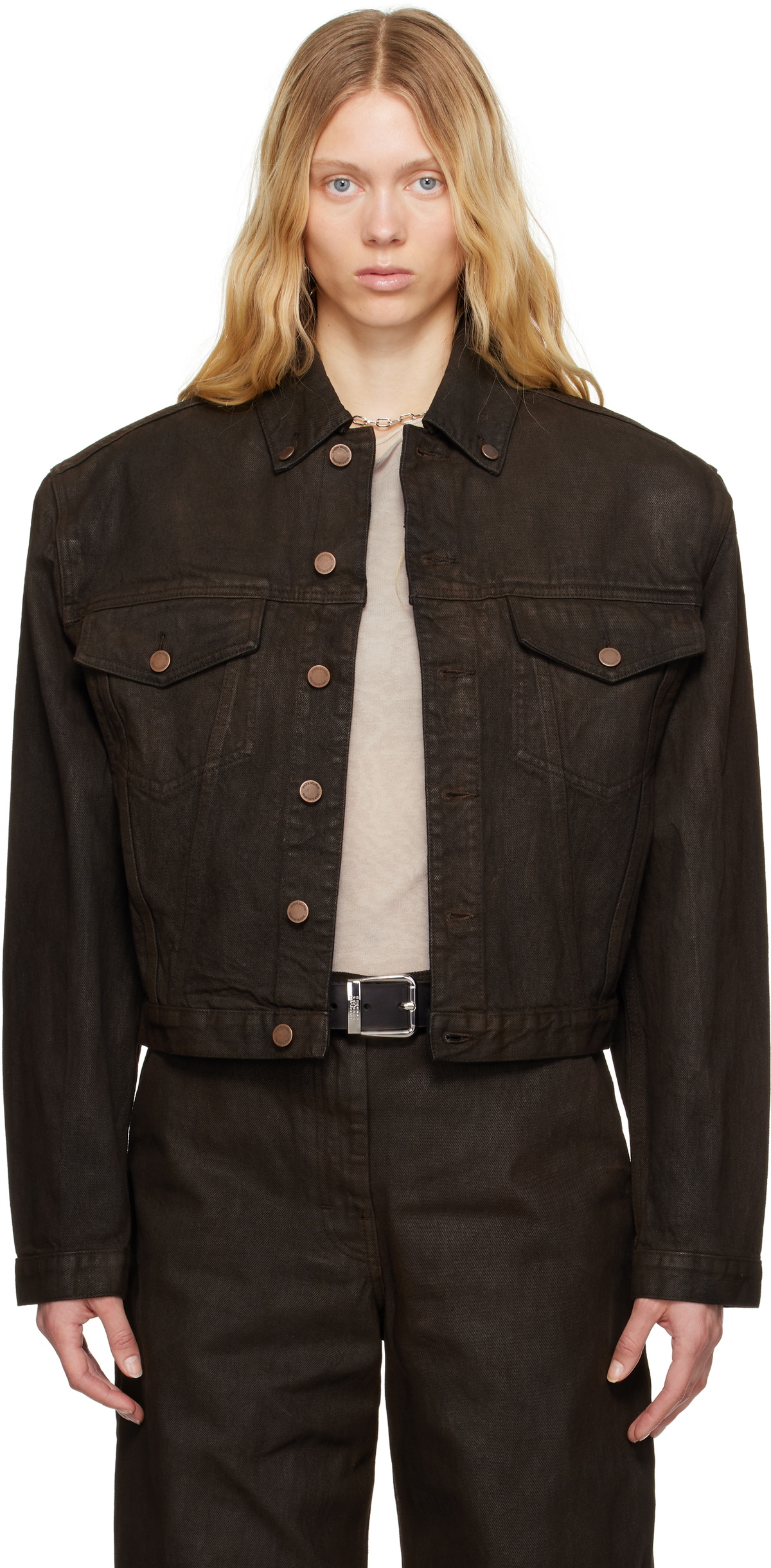 Entire Studios Brown Shrunken Denim Jacket