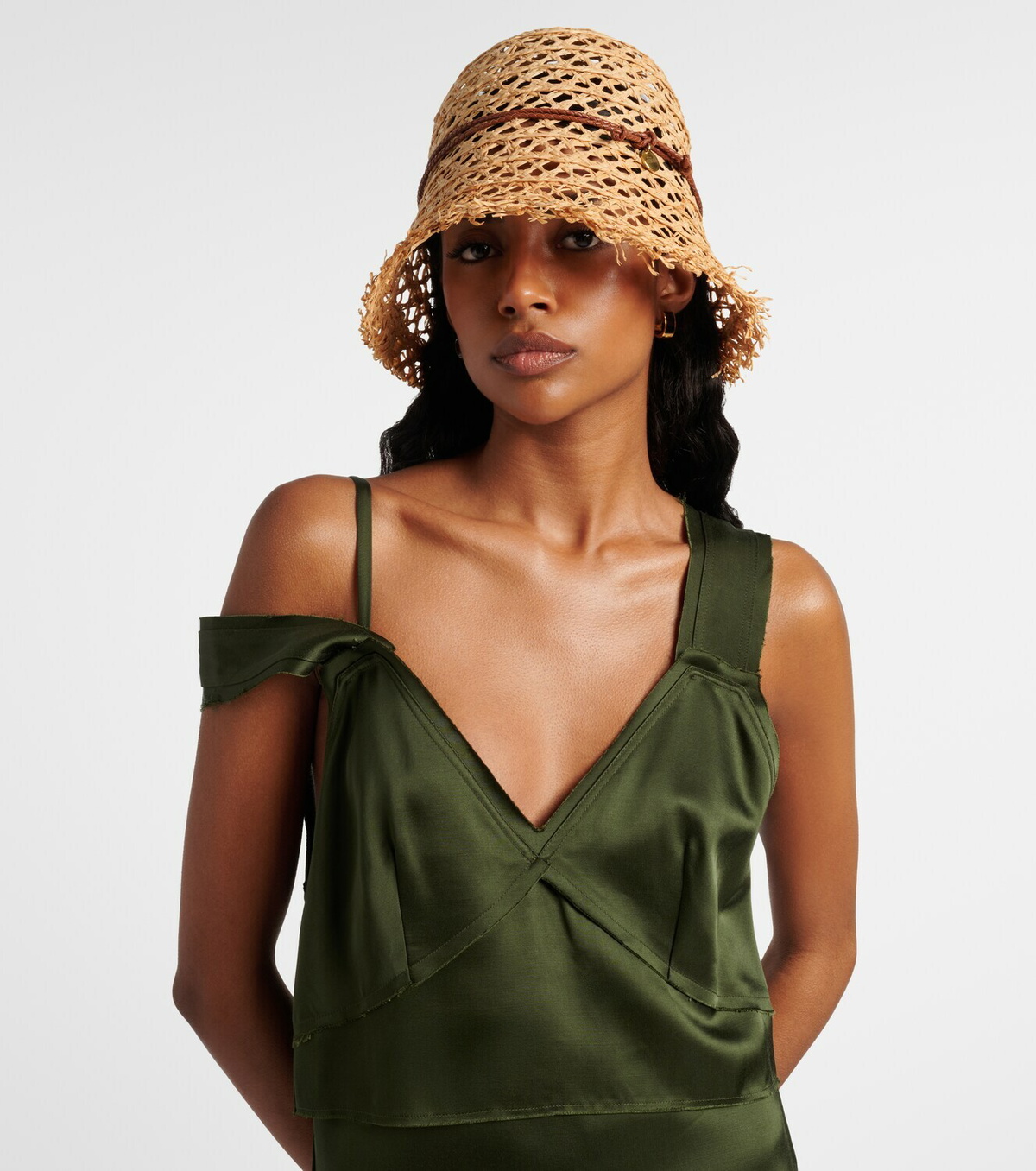 Ruslan Baginskiy Leather-trimmed straw bucket hat