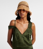 Ruslan Baginskiy Leather-trimmed straw bucket hat