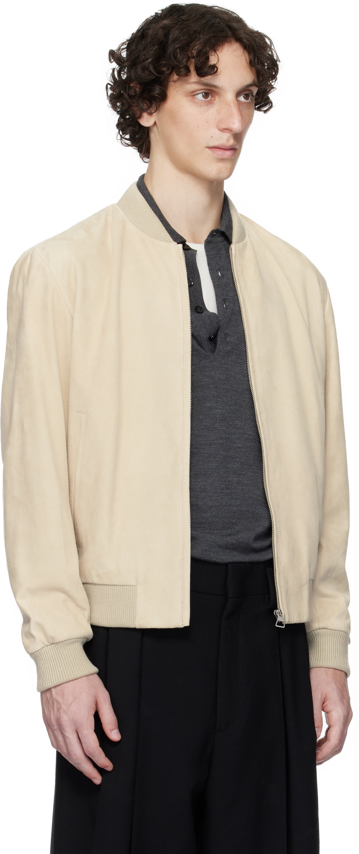 BOSS Beige BECKHAM Edition Regular-Fit Suede Bomber Jacket