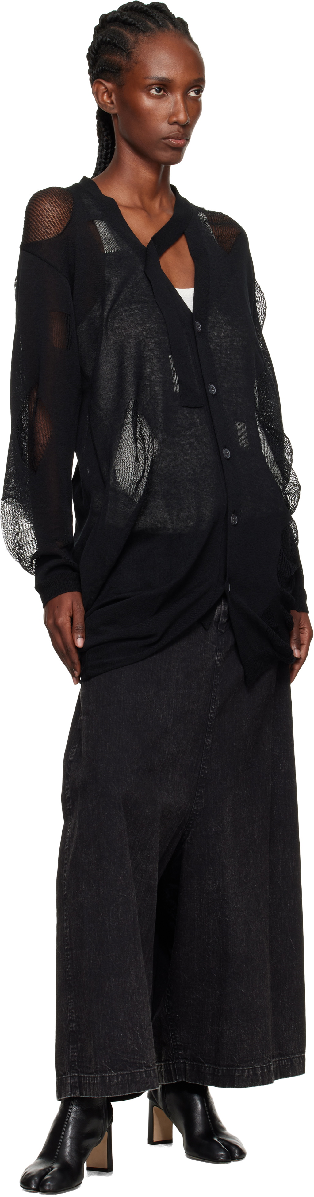 YOHJI YAMAMOTO Black Plain Stitch & Pattern Draped Cardigan
