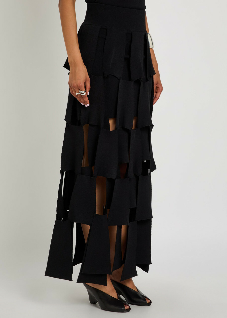 A.W.A.K.E Mode Panelled Trapeze Knit Midi Skirt Black