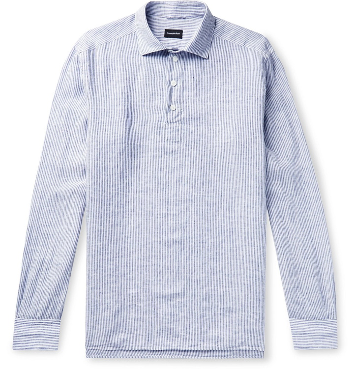 Photo: Ermenegildo Zegna - Striped Linen Half-Placket Shirt - Blue