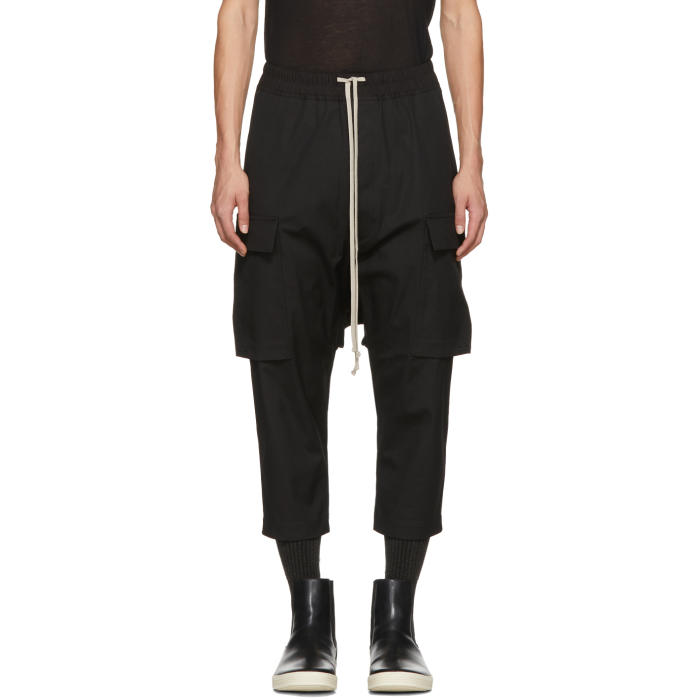 Photo: Rick Owens Black Drawstring Cropped Cargo Pants 