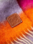 Loewe - Logo-Appliquéd Fringed Striped Mohair and Wool-Blend Scarf