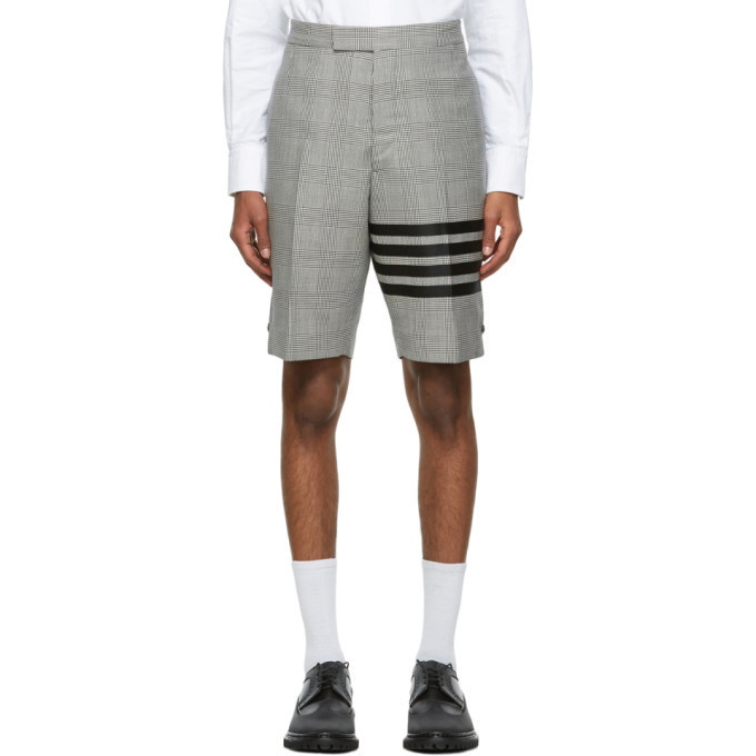 Photo: Thom Browne Black and White Wool Prince Of Wales 4-Bar Shorts
