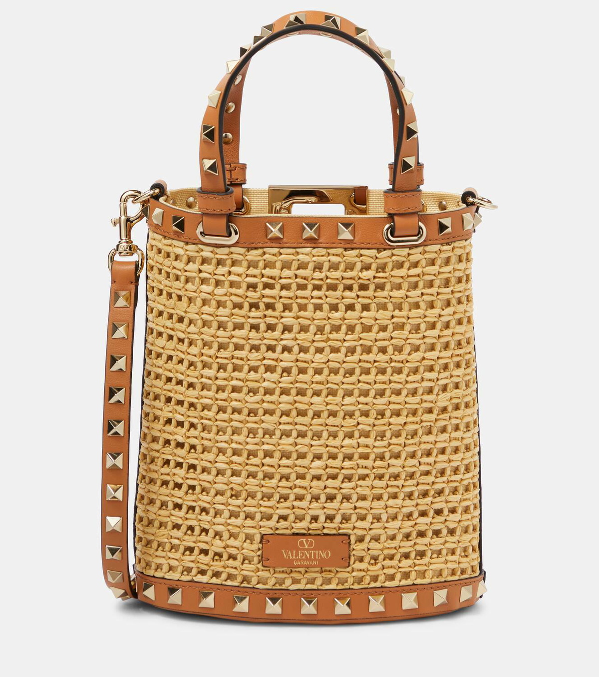 【関税&送料込】Valentino Garavani Multicolor Raffia Bucket Valentino Garavani Rockstud Small raffia-effect bucket bag